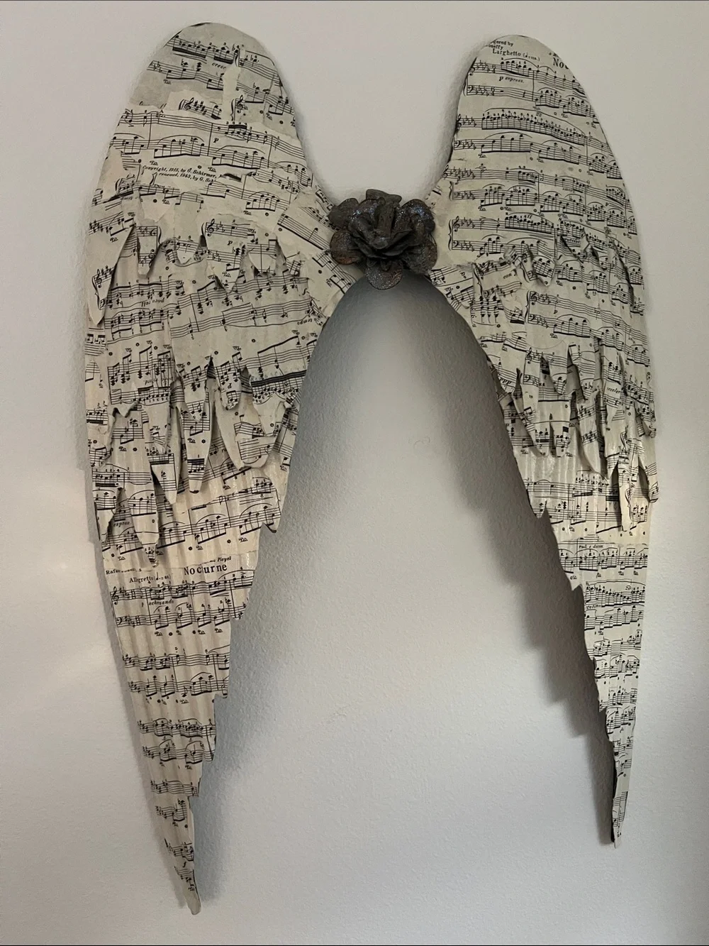 Vintage Sheet Music Angel Wings Wall Decor - Cream and Black